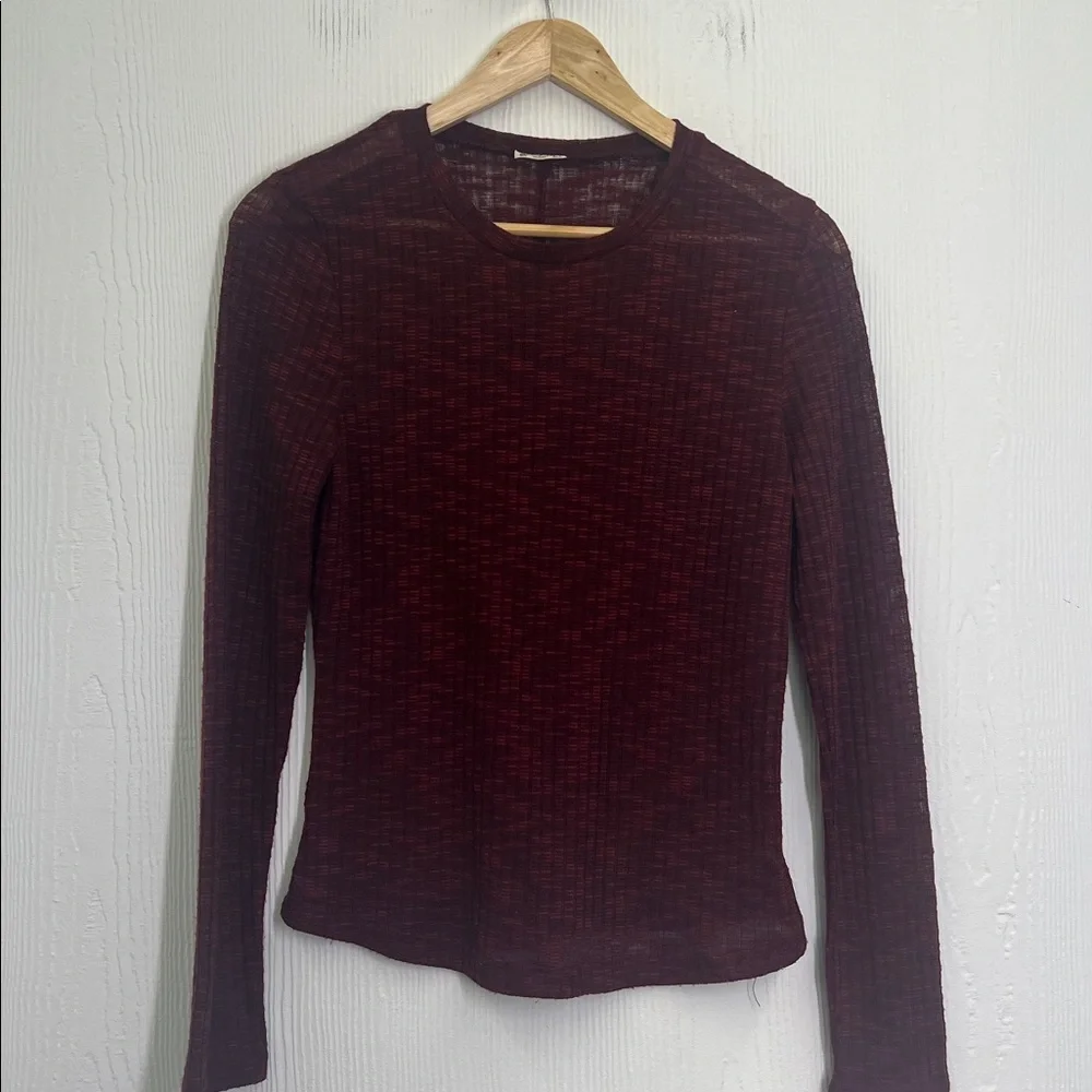 Free People - Aura Wine See Thru Crewneck Long Sleeve Layering Top Size Medium